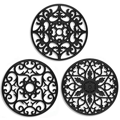 ME.FAN Silicone Trivet 3 Set Silicone Trivet Mat Multi-Use Intricately Carved Insulated Flexible Durable Non Slip Coasters (Black) ME.FAN Silicone Trivet 3 Set Silicone Trivet Mat Multi-Use Intricately Carved Insulated Flexible Durable Non Slip Coasters (Black)