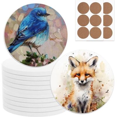 ASelected 12 Pack Ceramic Coasters, 10cm/4inch Round Sublimation Coasters Cork Backed, White Sublimation Blank Coaster Ceramic Coaster Tiles for Crafts, Art, Painting 7.5mm Thick ASelected 12 Pack Ceramic Coasters, 10cm/4inch Round Sublimation Coasters Cork Backed, White Sublimation Blank Coaster Ceramic Coaster Tiles for Crafts, Art, Painting 7.5mm Thick