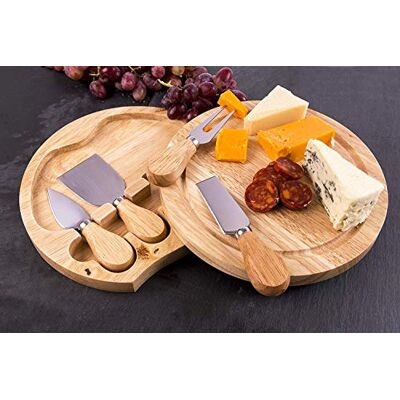 eBuyGB Cheeseboard & Knife Set with Groove and 4 Cheese Knives, Wooden 21cm Charcuterie Board, Cheese Board Serving Platter eBuyGB Cheeseboard & Knife Set with Groove and 4 Cheese Knives, Wooden 21cm Charcuterie Board, Cheese Board Serving Platter