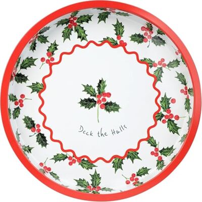 Talking Tables Round Serving Tray Christmas Holly Design for Tea Coffee, Drinks Food Sandwiches Decorative Festive Tin Tableware Design Xmas 30cm Talking Tables Round Serving Tray Christmas Holly Design for Tea Coffee, Drinks Food Sandwiches Decorative Festive Tin Tableware Design Xmas 30cm