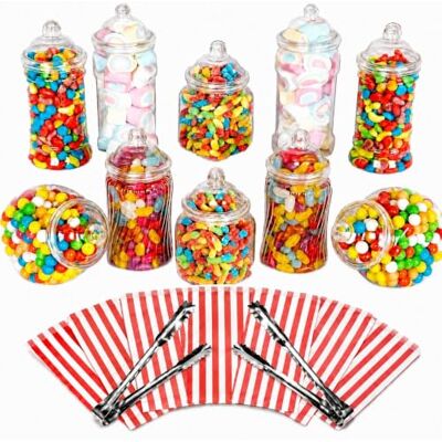 Candy 10 Plastic Sweet Jars, 5 styles, 2 tongs, 50 bags Buffet (Red) Candy 10 Plastic Sweet Jars, 5 styles, 2 tongs, 50 bags Buffet (Red)