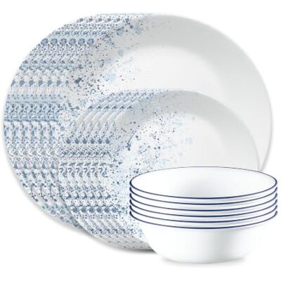 Corelle 18-piece Dinner Set, Indigo Speckle, Blue and White for 6, Chip Resistant Dinnerware, Includes 26cm Dinner Plates, 17cm Salad/Side Plates and 530ml Soup/Cereal Bowls Corelle 18-piece Dinner Set, Indigo Speckle, Blue and White for 6, Chip Resistant Dinnerware, Includes 26cm Dinner Plates, 17cm Salad/Side Plates and 530ml Soup/Cereal Bowls