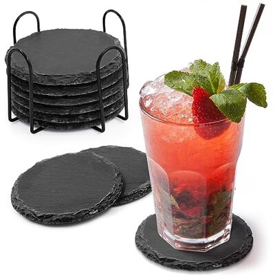 joeji's Kitchen Slate Coaster Set of 8 Premium Black Drinks Coasters with Stylish Holder, Durable and Absorbent, Perfect for Protecting Tables and Countertops… joeji's Kitchen Slate Coaster Set of 8 Premium Black Drinks Coasters with Stylish Holder, Durable and Absorbent, Perfect for Protecting Tables and Countertops…