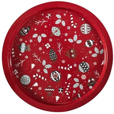 HOME DECO FACTORY , KA0384 30cm Red Metal Round Christmas Serving Tray Ideal for Serving Dishes and Desserts Easy to Clean HOME DECO FACTORY , KA0384 30cm Red Metal Round Christmas Serving Tray Ideal for Serving Dishes and Desserts Easy to Clean