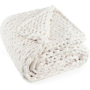 LONG CREATE Chunky Knit Throw Blanket 60"X 80", 100% Handmade with Soft Chenille Yarn, 6.7lbs Thick Cable Knitted Blankets, Large Rope Knot Crochet Throws for Couch Sofa Bed Home Decor, Cream White LONG CREATE Chunky Knit Throw Blanket 60"X 80", 100% Handmade with Soft Chenille Yarn, 6.7lbs Thick Cable Knitted Blankets, Large Rope Knot Crochet Throws for Couch Sofa Bed Home Decor, Cream White