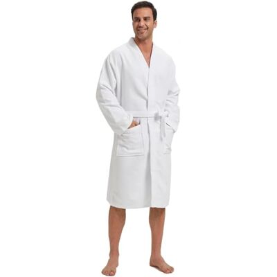 Amazon Essentials White XL-XXL Lightweight Waffle Pique Bathrobe - Bathrobe Amazon Essentials White XL-XXL Lightweight Waffle Pique Bathrobe - Bathrobe
