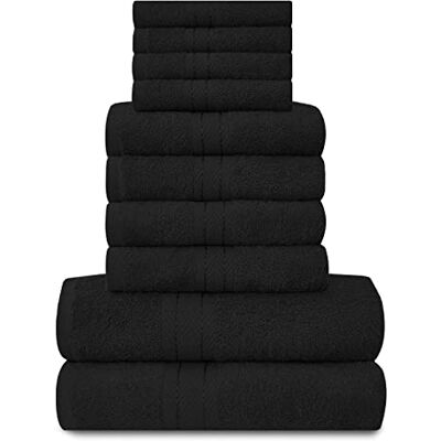 GC GAVENO CAVAILIA Towels Family Bale Set 10 Piece 100% Egyptian Cotton, 4x Face 4x Hand 2x Bath Towel, Premium Quality Highly Water Absorbent Bathroom Accessories, Machine Washable, Black GC GAVENO CAVAILIA Towels Family Bale Set 10 Piece 100% Egyptian Cotton, 4x Face 4x Hand 2x Bath Towel, Premium Quality Highly Water Absorbent Bathroom Accessories, Machine Washable, Black