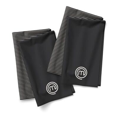 MasterChef Tea Towels for Kitchen, Premium Cotton Tea Towels Pack of 4, Kitchen Towel Set with Official Show Logo & Hanging Loop, Machine Washable, Highly Absorbent for Drying & Cleaning, Elite MasterChef Tea Towels for Kitchen, Premium Cotton Tea Towels Pack of 4, Kitchen Towel Set with Official Show Logo & Hanging Loop, Machine Washable, Highly Absorbent for Drying & Cleaning, Elite