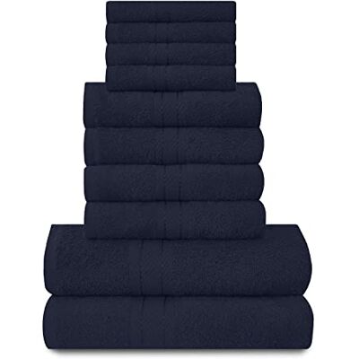 GC GAVENO CAVAILIA Towels Family Bale Set 10 Piece 100% Egyptian Cotton, 4x Face 4x Hand 2x Bath Towel, Premium Quality Highly Water Absorbent Bathroom Accessories, Machine Washable, Navy Blue GC GAVENO CAVAILIA Towels Family Bale Set 10 Piece 100% Egyptian Cotton, 4x Face 4x Hand 2x Bath Towel, Premium Quality Highly Water Absorbent Bathroom Accessories, Machine Washable, Navy Blue