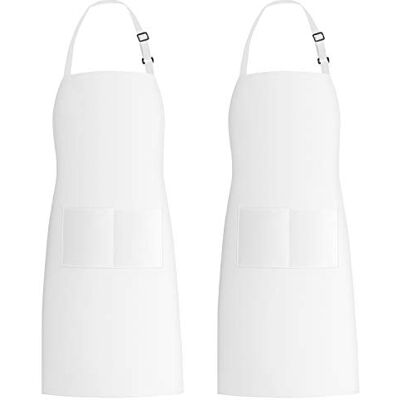 Xornis 2 Pack 100% Cotton Bib Aprons with 2 Pockets Kitchen Cooking, White Xornis 2 Pack 100% Cotton Bib Aprons with 2 Pockets Kitchen Cooking, White