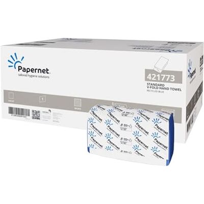 Papernet V-Fold Hand Towel 421773, Recycled Blue, 4,800 Disposable Paper Towels, 1 Ply, Open Dimensions 23x24.5cm Papernet V-Fold Hand Towel 421773, Recycled Blue, 4,800 Disposable Paper Towels, 1 Ply, Open Dimensions 23x24.5cm