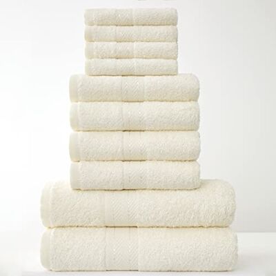 GC GAVENO CAVAILIA Towels Family Bale Set 10 Piece 100% Egyptian Cotton, 4x Face 4x Hand 2x Bath Towel, Premium Quality Highly Water Absorbent Bathroom Accessories, Machine Washable, Cream GC GAVENO CAVAILIA Towels Family Bale Set 10 Piece 100% Egyptian Cotton, 4x Face 4x Hand 2x Bath Towel, Premium Quality Highly Water Absorbent Bathroom Accessories, Machine Washable, Cream