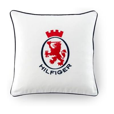 Tommy Hilfiger Offwhite Canvas 100% Cotton Embroidery Navy Piping Decorative Cushion Cover Elegant and Distinctive 40x40cm Tommy Hilfiger Offwhite Canvas 100% Cotton Embroidery Navy Piping Decorative Cushion Cover Elegant and Distinctive 40x40cm