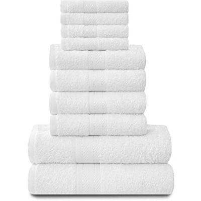 GC GAVENO CAVAILIA 10 Piece Towel Bale Set Quick Drying Cotton Towel Highly Absorbent 450 GSM White Towels Set Bathroom Towels Bale Set 4x Face 4x Hand 2x Bath Towels GC GAVENO CAVAILIA 10 Piece Towel Bale Set Quick Drying Cotton Towel Highly Absorbent 450 GSM White Towels Set Bathroom Towels Bale Set 4x Face 4x Hand 2x Bath Towels