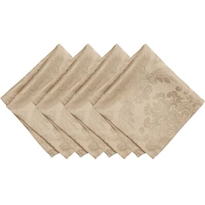 Elrene Damask Napkin Set of 4, Polyester, Taupe, 17" x 17 Elrene Damask Napkin Set of 4, Polyester, Taupe, 17" x 17