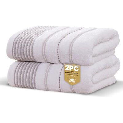 Rapport Home 2-Pack Dakota Stripe Hand Towels 50x85cm 100% Cotton 500GSM Absorbent & Soft Bathroom Towel Set Oeko-Tex Certified Natural Rapport Home 2-Pack Dakota Stripe Hand Towels 50x85cm 100% Cotton 500GSM Absorbent & Soft Bathroom Towel Set Oeko-Tex Certified Natural
