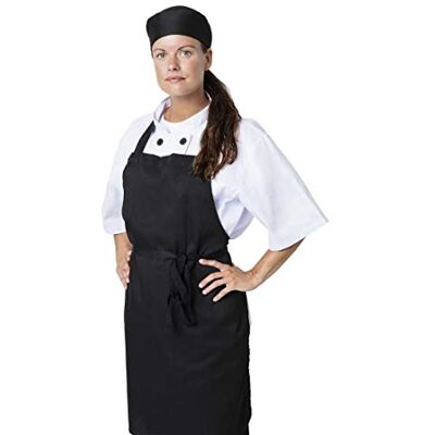 NISBETS Essentials Bib Aprons in Black Polycotton with Long Ties Durable and Washable One Size Pack of 2 NISBETS Essentials Bib Aprons in Black Polycotton with Long Ties Durable and Washable One Size Pack of 2
