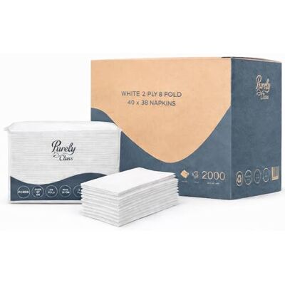 Blake & White Purely Class 2‑Ply White Napkins 40cm x 38cm, 8‑Fold Dinner & Catering Paper Napkins – Premium Soft, Absorbent Table Napkins for Restaurants, Events, Parties & Hospitality – Bulk Case of 2000 Blake & White Purely Class 2‑Ply White Napkins 40cm x 38cm, 8‑Fold Dinner & Catering Paper Napkins – Premium Soft, Absorbent Table Napkins for Restaurants, Events, Parties & Hospitality – Bulk Case of 2000