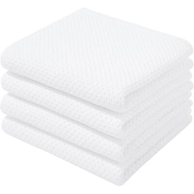 Homaxy 100% Cotton Waffle Weave Kitchen Dish Towels, Ultra Soft Absorbent Quick Drying Cleaning Towel, 13x28 Inches, 4-Pack, White Homaxy 100% Cotton Waffle Weave Kitchen Dish Towels, Ultra Soft Absorbent Quick Drying Cleaning Towel, 13x28 Inches, 4-Pack, White