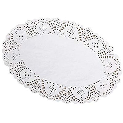 Tim&Lin White Lace Paper Doilies 10 inch x 14 inch Oval Round Paper Doilies Disposable Paper Placemats for Wedding, Birthday, Cakes, Desserts, Tableware Food Decoration, Pack of 100 Tim&Lin White Lace Paper Doilies 10 inch x 14 inch Oval Round Paper Doilies Disposable Paper Placemats for Wedding, Birthday, Cakes, Desserts, Tableware Food Decoration, Pack of 100