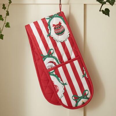 Catherine Lansfield Christmas Vintage Stripe Kitchen Double Oven Glove Red Catherine Lansfield Christmas Vintage Stripe Kitchen Double Oven Glove Red