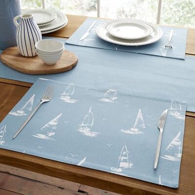 Catherine Lansfield Salcombe Boats Cotton 30x46cm Dining Placemat 4 Pack Blue Catherine Lansfield Salcombe Boats Cotton 30x46cm Dining Placemat 4 Pack Blue