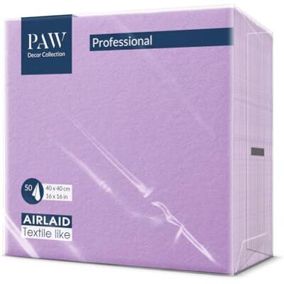 PAW Decor Collection Airlaid Cloth-Like Napkins (40 x 40 cm) 50 Pieces Ideal for Wedding, Christening, Communion, Birthday Monocolor Linen Feel Color: Violet PAW Decor Collection Airlaid Cloth-Like Napkins (40 x 40 cm) 50 Pieces Ideal for Wedding, Christening, Communion, Birthday Monocolor Linen Feel Color: Violet