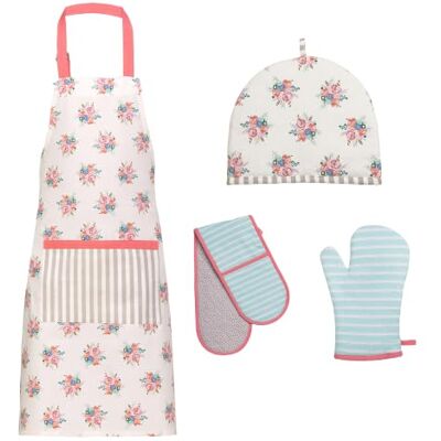 Premier Housewares 4pc Kitchen Textile Set, Tea Cosy, Apron, 3 Oven Gloves Premier Housewares 4pc Kitchen Textile Set, Tea Cosy, Apron, 3 Oven Gloves