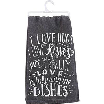 Primitives by Kathy Dish Towel, Cotton, White/Black, 28" Square Primitives by Kathy Dish Towel, Cotton, White/Black, 28" Square