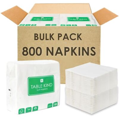 Talking Tables Table Kind 2 ply 33cm, 800 Bulk Pack Soft White Napkins, Quality Serviettes for Parties, Catering & Everyday Use, Eco-Friendly Disposable Home Compostable FSC, Sustainable & Recyclable, Made in EU Talking Tables Table Kind 2 ply 33cm, 800 Bulk Pack Soft White Napkins, Quality Serviettes for Parties, Catering & Everyday Use, Eco-Friendly Disposable Home Compostable FSC, Sustainable & Recyclable, Made in EU