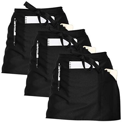 Joeji's Waist Apron Black Pack of 3 with Pockets Kitchen Half Apron Joeji's Waist Apron Black Pack of 3 with Pockets Kitchen Half Apron