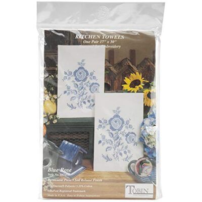 Design Works Tobin T264049 Stamped Kitchen Towel for Embroidery, Blue Rose Design Works Tobin T264049 Stamped Kitchen Towel for Embroidery, Blue Rose