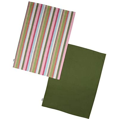 Dexam Recycled Cotton Striped Set of 2 Tea Towels Green Dexam Recycled Cotton Striped Set of 2 Tea Towels Green