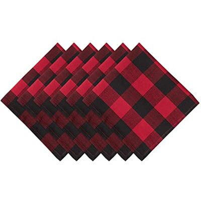 DII Buffalo Check Collection, Classic Farmhouse Tabletop Set, Napkin Set, 20x20, Red & Black, 6 Piece DII Buffalo Check Collection, Classic Farmhouse Tabletop Set, Napkin Set, 20x20, Red & Black, 6 Piece