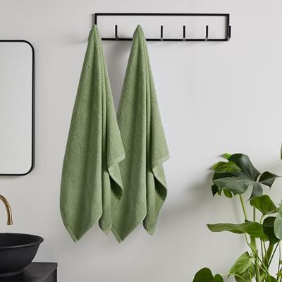 Catherine Lansfield Quick Dry Cotton 90x140cm Bath Sheet Pair Sage Green Catherine Lansfield Quick Dry Cotton 90x140cm Bath Sheet Pair Sage Green