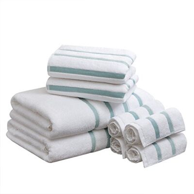 Comfort Spaces Cotton 8 Piece Bath Towel Set Striped Ultra Soft Hotel Quality Quick Dry Absorbent Bathroom Shower Hand Face Washcloths, Multi-Sizes, Zero Twist Aqua 8 Piece Comfort Spaces Cotton 8 Piece Bath Towel Set Striped Ultra Soft Hotel Quality Quick Dry Absorbent Bathroom Shower Hand Face Washcloths, Multi-Sizes, Zero Twist Aqua 8 Piece