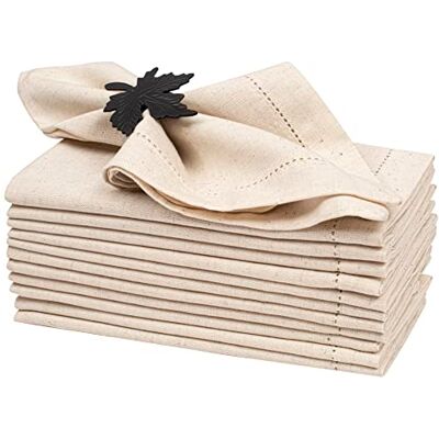 Light & Pro Flax Cotton Dinner Napkins 12 Pack, 18x18 Inch (45x45 Cm), Hemstitched, Natural Color, Wedding & Cocktail Napkins, Mitered Corners, Machine Washable Light & Pro Flax Cotton Dinner Napkins 12 Pack, 18x18 Inch (45x45 Cm), Hemstitched, Natural Color, Wedding & Cocktail Napkins, Mitered Corners, Machine Washable