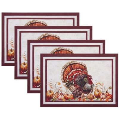 Threadmade Elrene Home Fashions Autumn Heritage Turkey Engineered Placemats, Set of 4, 13''x19'' Threadmade Elrene Home Fashions Autumn Heritage Turkey Engineered Placemats, Set of 4, 13''x19''