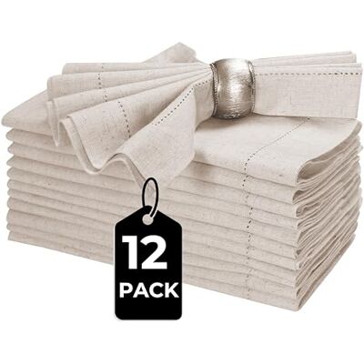 HOMIDATE Cloth Napkins, Linen Napkins, Dinner Napkins Set of 12, Natural Linen Cotton, Hemstitched, 20x20 inches, 12 Pack HOMIDATE Cloth Napkins, Linen Napkins, Dinner Napkins Set of 12, Natural Linen Cotton, Hemstitched, 20x20 inches, 12 Pack