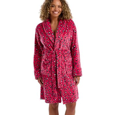 Indigo Sky Women's Tanya Leopard Print Plush Fleece Robe Soft Dressing Gown With Belt & Pockets, Cosy Loungewear Bathrobe Ideal For Gifting, Cerise, 8-10 Indigo Sky Women's Tanya Leopard Print Plush Fleece Robe Soft Dressing Gown With Belt & Pockets, Cosy Loungewear Bathrobe Ideal For Gifting, Cerise, 8-10