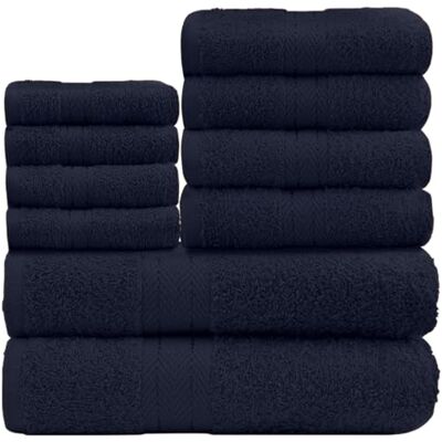 GC GAVENO CAVAILIA 10 Piece Towel Bale Set Quick Drying Cotton Towel Highly Absorbent 450 GSM Navy Towels Set Bathroom Towels Bale Set 4x Face 4x Hand 2x Bath Towels GC GAVENO CAVAILIA 10 Piece Towel Bale Set Quick Drying Cotton Towel Highly Absorbent 450 GSM Navy Towels Set Bathroom Towels Bale Set 4x Face 4x Hand 2x Bath Towels