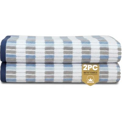 Rapport Home Santa Cruz Bath Towels 2 Pack Blue 70x120cm 100% Cotton 500GSM Oeko-Tex Made in Green & BCI Certified Rapport Home Santa Cruz Bath Towels 2 Pack Blue 70x120cm 100% Cotton 500GSM Oeko-Tex Made in Green & BCI Certified
