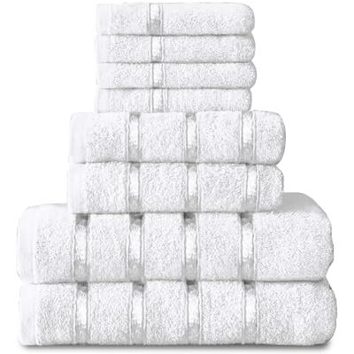 GC GAVENO CAVAILIA 8 Piece White Towel Bale Set, Quick Dry Highly Absorbent Cotton Towel Sets Bathroom, 450 GSM Towels Sets, 4x Face Towel 2x Hand Towels 2x Bath Towels GC GAVENO CAVAILIA 8 Piece White Towel Bale Set, Quick Dry Highly Absorbent Cotton Towel Sets Bathroom, 450 GSM Towels Sets, 4x Face Towel 2x Hand Towels 2x Bath Towels