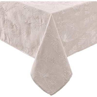 Laura Ashley Tablecloth Raised Woven Embroidered Jacquard Fabric, Wrinkle Resistant for Dining, Holiday, Party, Wedding or Banquet, 60" x 84", Cynthia Beige Laura Ashley Tablecloth Raised Woven Embroidered Jacquard Fabric, Wrinkle Resistant for Dining, Holiday, Party, Wedding or Banquet, 60" x 84", Cynthia Beige