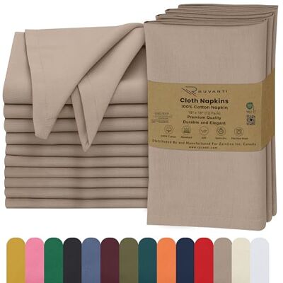 Ruvanti Cloth Napkins Set of 12, 18x18 Inches, 100% Cotton, Washable, Soft & Absorbent, Perfect for Wedding, Christmas, Thanksgiving Dinners Light Taupe Ruvanti Cloth Napkins Set of 12, 18x18 Inches, 100% Cotton, Washable, Soft & Absorbent, Perfect for Wedding, Christmas, Thanksgiving Dinners Light Taupe