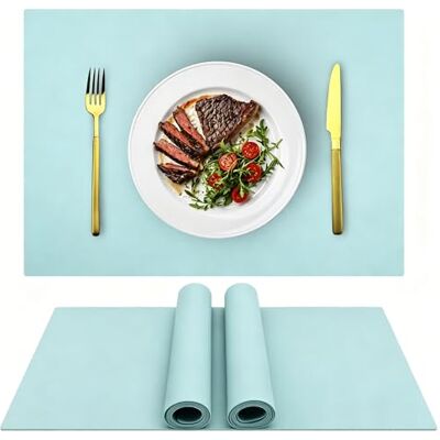 IYYI Silicone Placemats, Dining Placemats Set of 4, Waterproof Placemats for Kids, Non-Slip Silicone Mats for Dinner Table, Heat Resistant & Dishwasher Safe (Light Blue, 17.6" ×12.5") IYYI Silicone Placemats, Dining Placemats Set of 4, Waterproof Placemats for Kids, Non-Slip Silicone Mats for Dinner Table, Heat Resistant & Dishwasher Safe (Light Blue, 17.6" ×12.5")