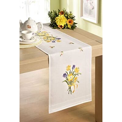 Deco-Line Daffodils 40X100CM Printed Table Runner Embroidery KIT, White Deco-Line Daffodils 40X100CM Printed Table Runner Embroidery KIT, White