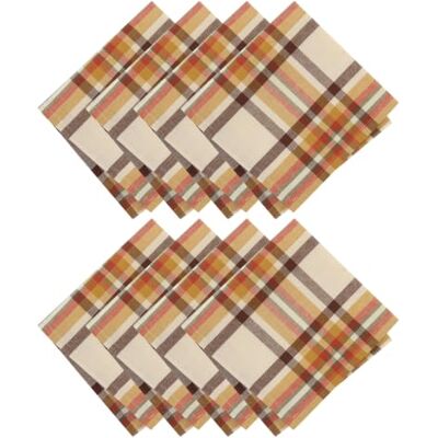 Elrene Home Fashions Russet Harvest Woven Plaid Cotton Napkins for Fall/Thanksgiving, Set of 8, 17"x17 Elrene Home Fashions Russet Harvest Woven Plaid Cotton Napkins for Fall/Thanksgiving, Set of 8, 17"x17