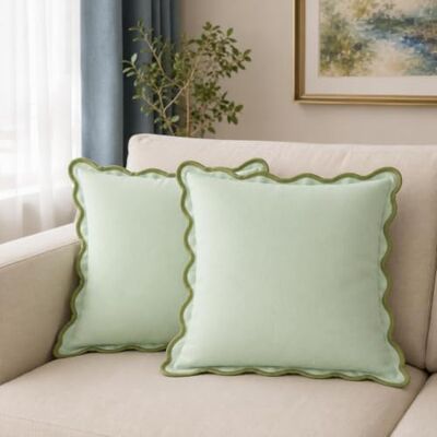 Folkulture Throw Pillow Covers 18x18, Scalloped, Sage Green, Set of 2 Folkulture Throw Pillow Covers 18x18, Scalloped, Sage Green, Set of 2