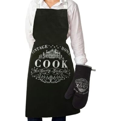 Premier Housewares Black 2pc Single Oven Glove and Apron Set, Vintage Style Premier Housewares Black 2pc Single Oven Glove and Apron Set, Vintage Style